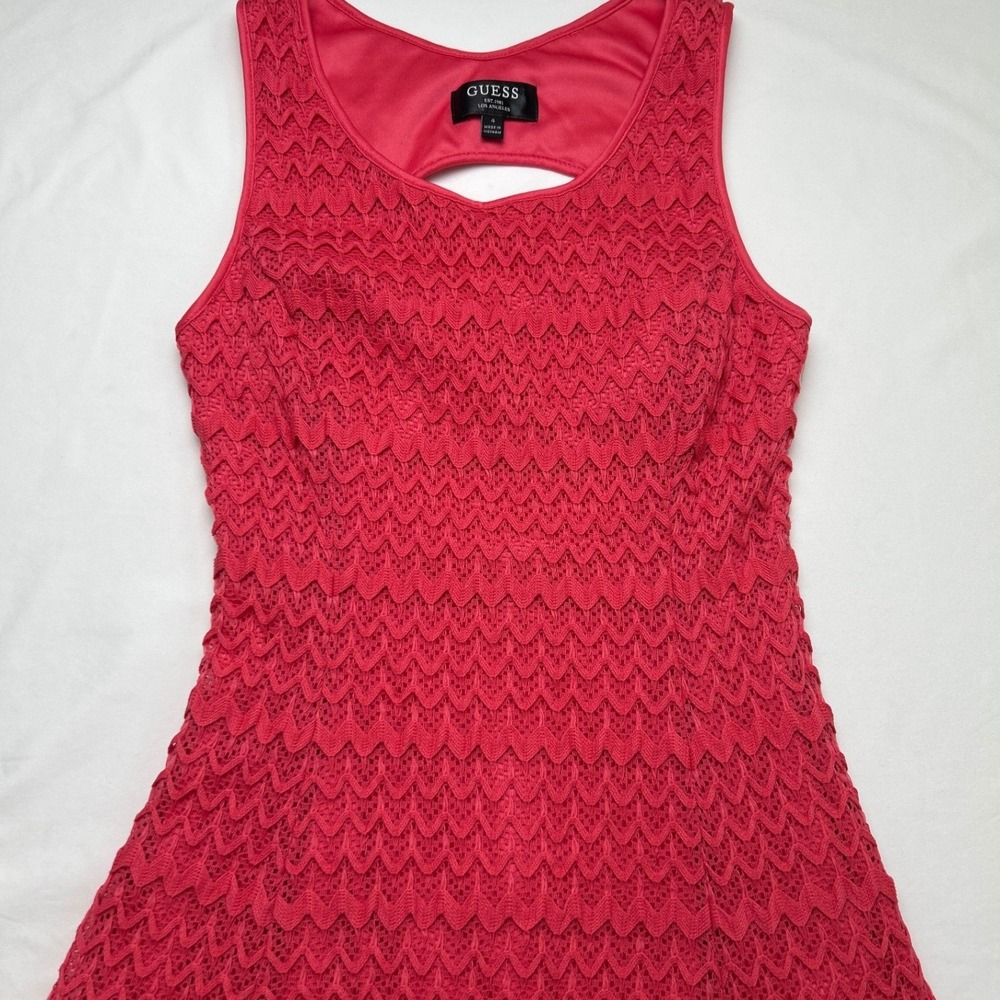 Guess Womens Chevron Lace Cutout Fit and Flare Dress Size 4 Pink Cocktail Party - Picture 5 of 10